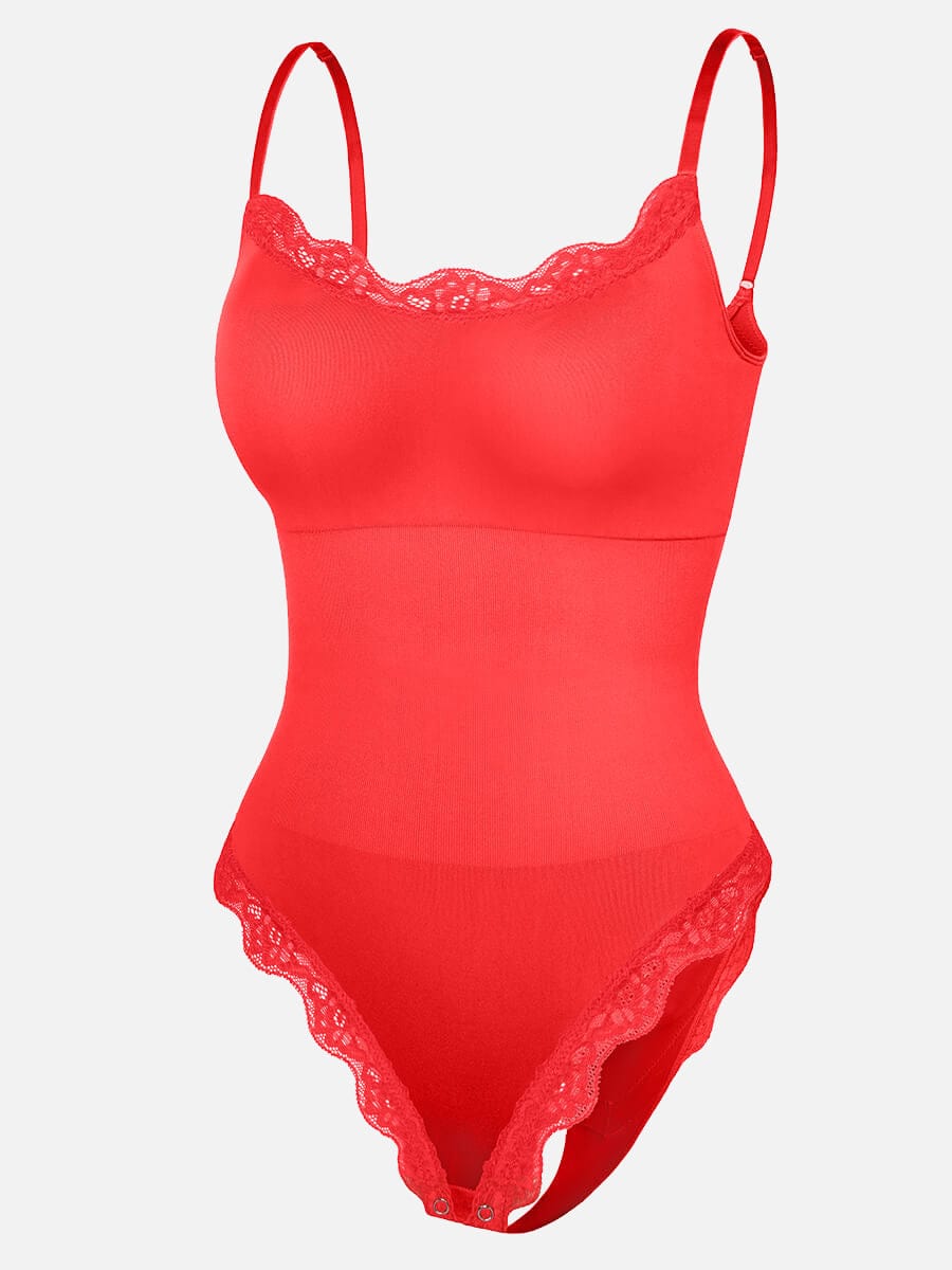 Women's Bodysuit – Seamless Lace Cami Waist & Abdomen Shaping Thong