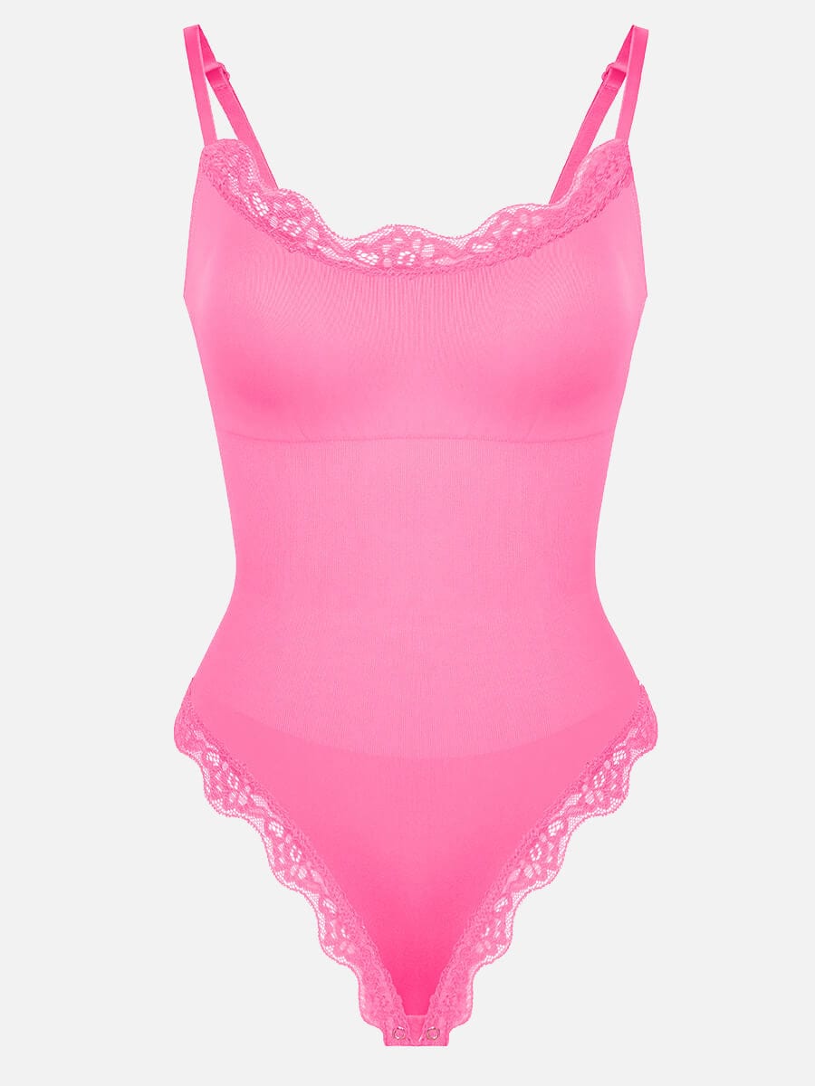 Women's Bodysuit – Seamless Lace Cami Waist & Abdomen Shaping Thong