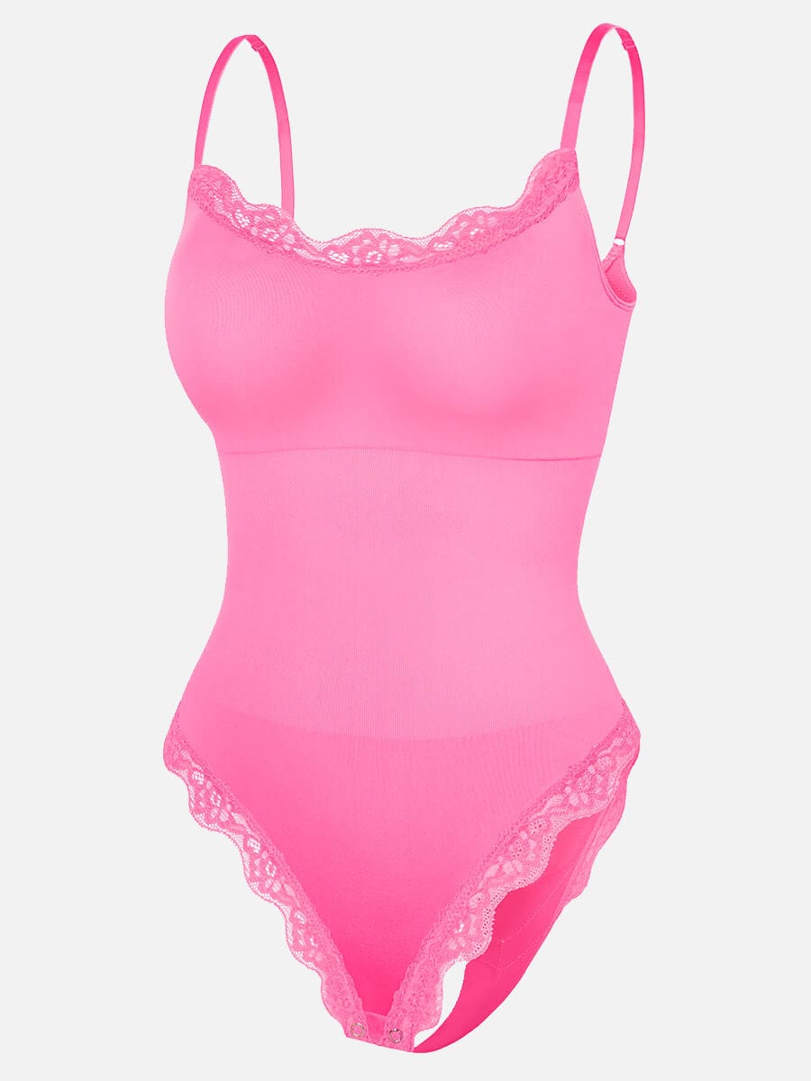Women's Bodysuit – Seamless Lace Cami Waist & Abdomen Shaping Thong