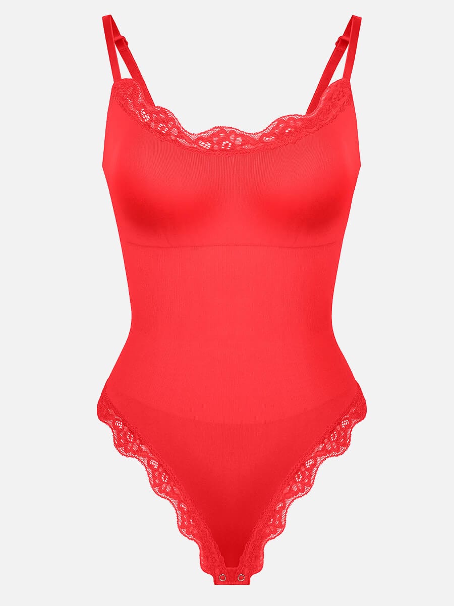 Women's Bodysuit – Seamless Lace Cami Waist & Abdomen Shaping Thong