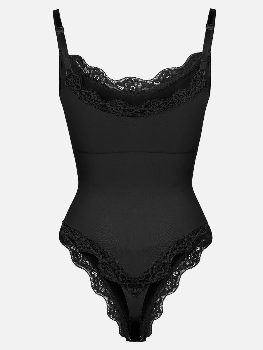 Women's Bodysuit – Seamless Lace Cami Waist & Abdomen Shaping Thong