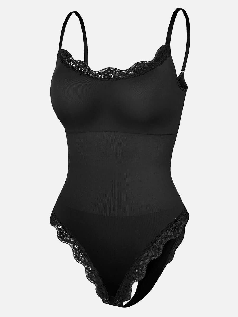 Women's Bodysuit – Seamless Lace Cami Waist & Abdomen Shaping Thong