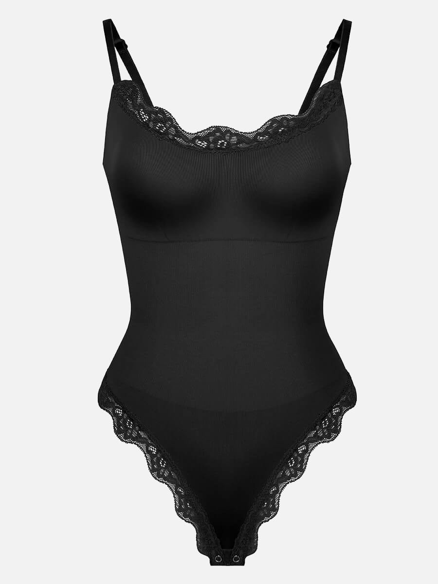 Women's Bodysuit – Seamless Lace Cami Waist & Abdomen Shaping Thong