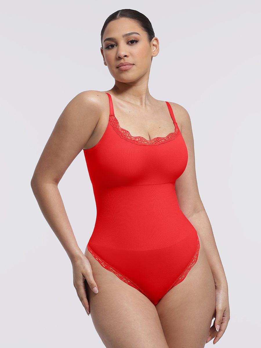 Women's Bodysuit – Seamless Lace Cami Waist & Abdomen Shaping Thong