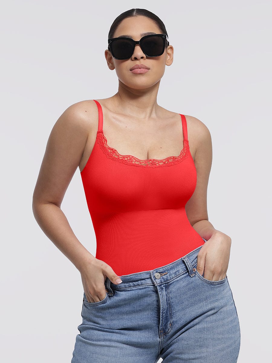 Women's Bodysuit – Seamless Lace Cami Waist & Abdomen Shaping Thong