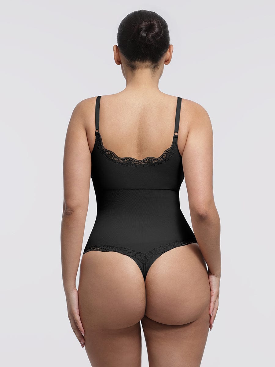 Women's Bodysuit – Seamless Lace Cami Waist & Abdomen Shaping Thong