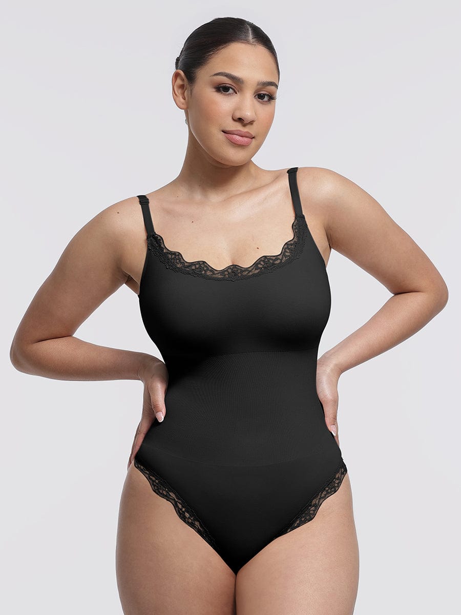 Women's Bodysuit – Seamless Lace Cami Waist & Abdomen Shaping Thong