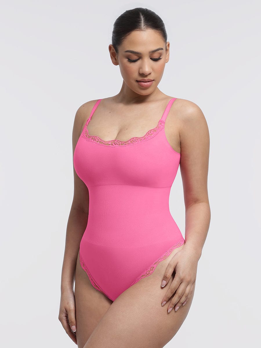 Women's Bodysuit – Seamless Lace Cami Waist & Abdomen Shaping Thong