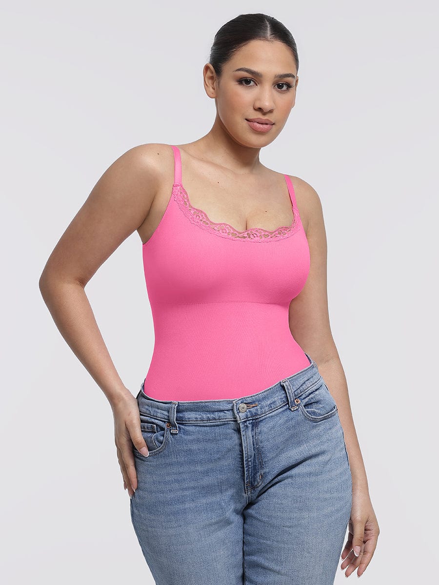 Women's Bodysuit – Seamless Lace Cami Waist & Abdomen Shaping Thong
