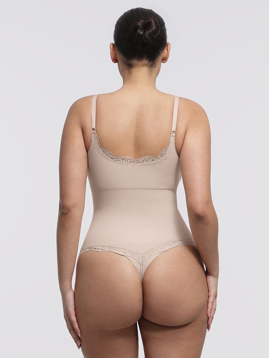 Women's Bodysuit – Seamless Lace Cami Waist & Abdomen Shaping Thong