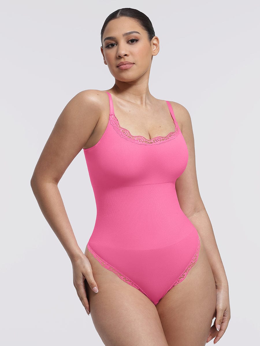 Women's Bodysuit – Seamless Lace Cami Waist & Abdomen Shaping Thong