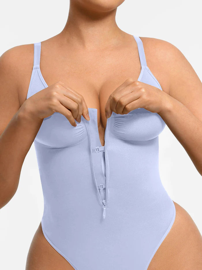 Women's Bodysuit – Seamless Plunge Chest Support with Internal Clips Shapewear