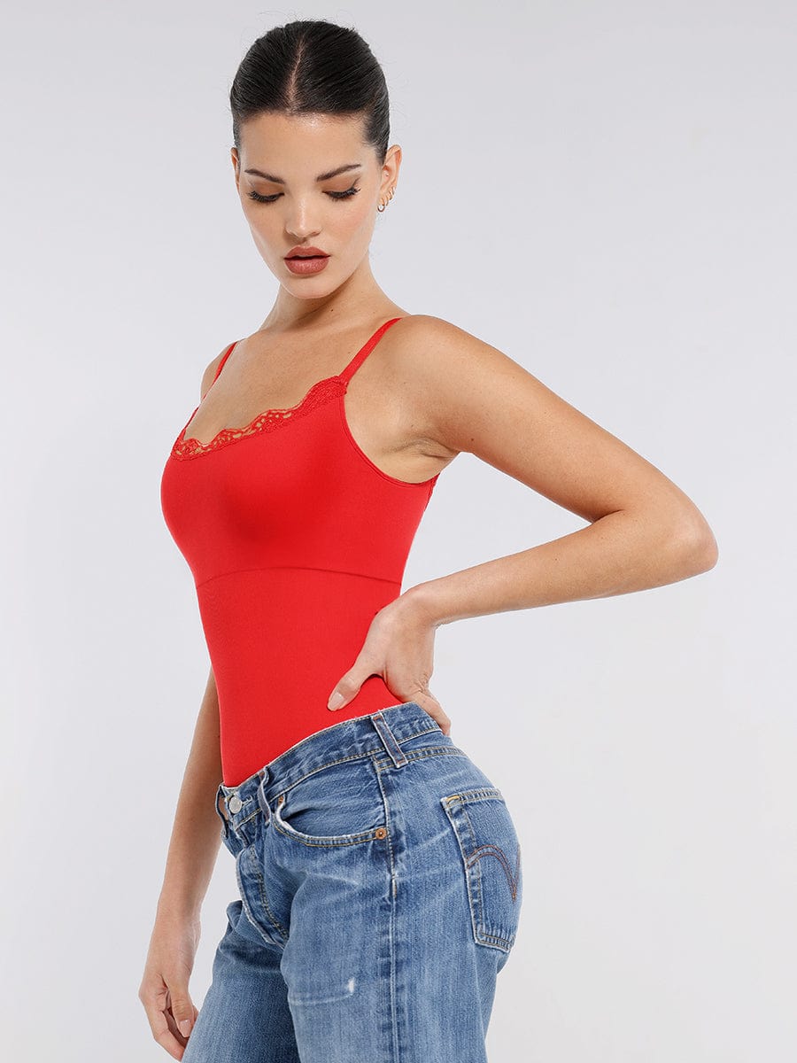 Women's Bodysuit – Seamless Lace Cami Waist & Abdomen Shaping Thong