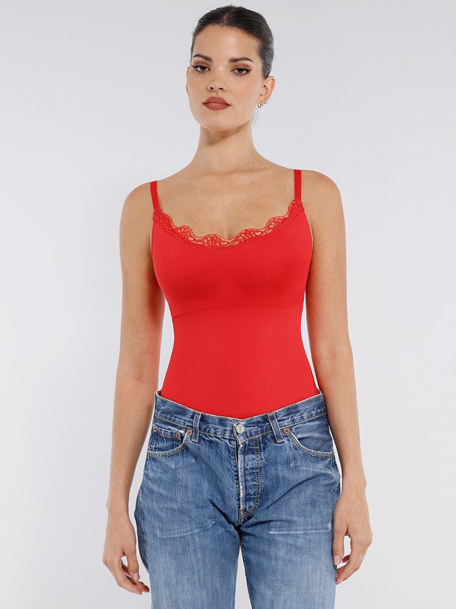 Women's Bodysuit – Seamless Lace Cami Waist & Abdomen Shaping Thong