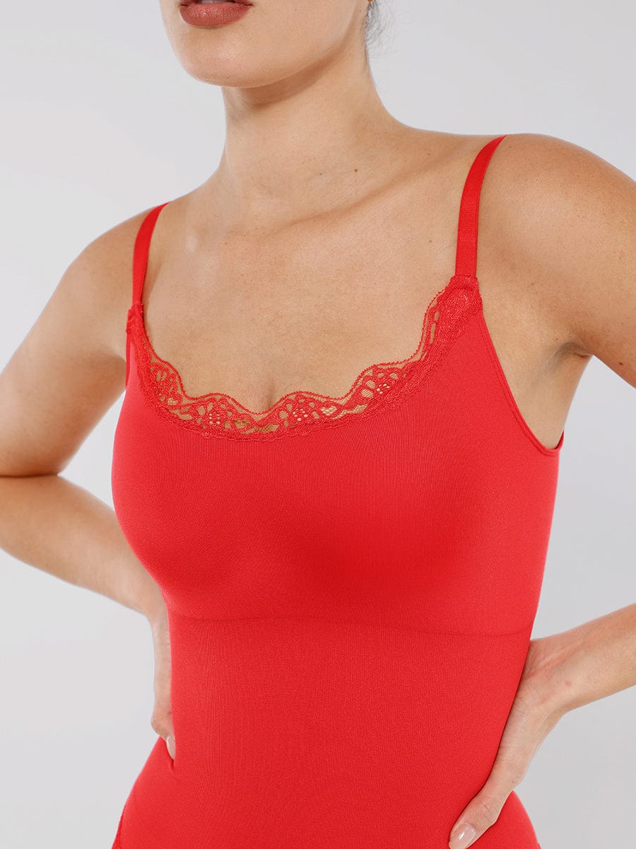 Women's Bodysuit – Seamless Lace Cami Waist & Abdomen Shaping Thong