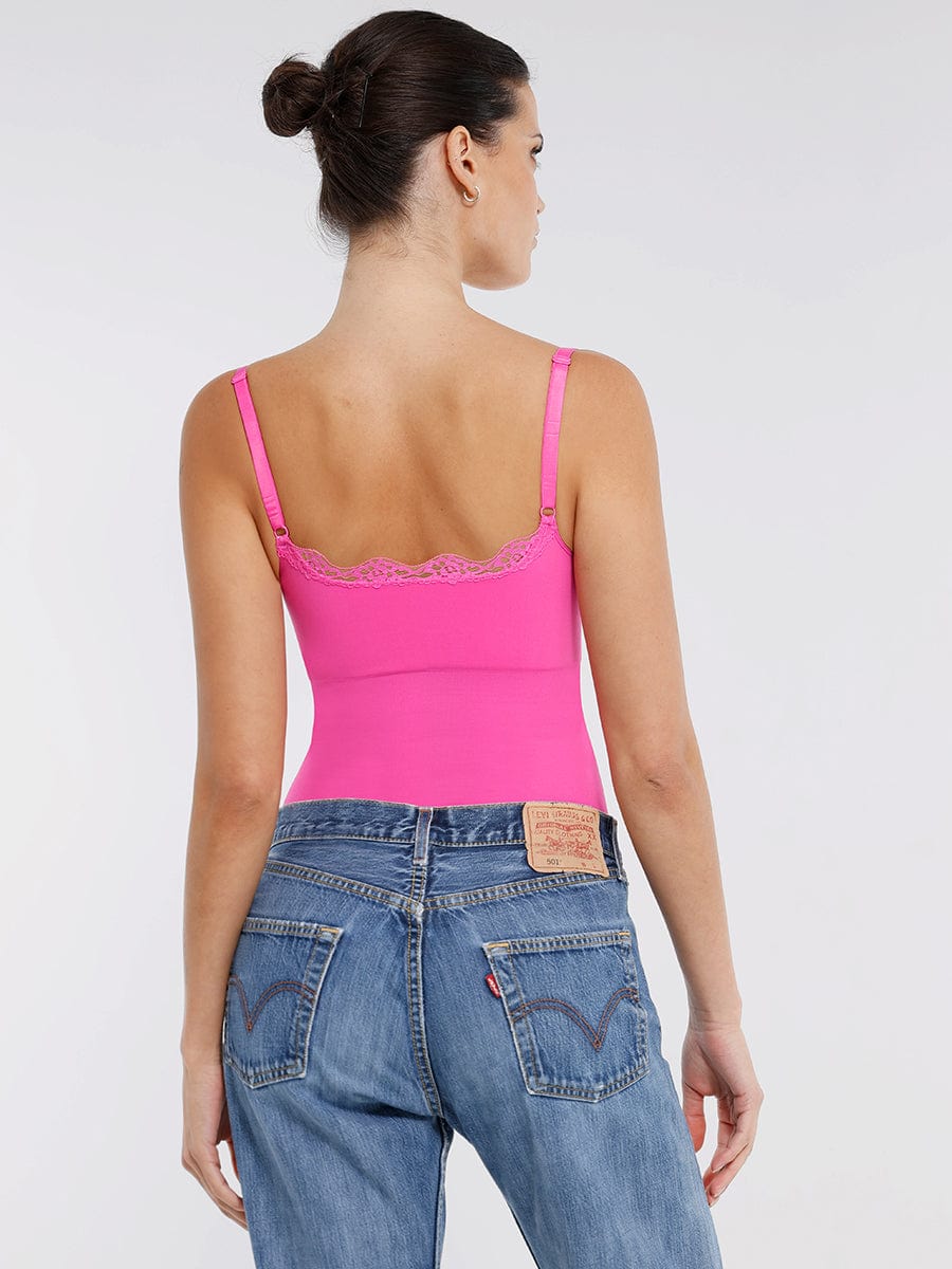 Women's Bodysuit – Seamless Lace Cami Waist & Abdomen Shaping Thong