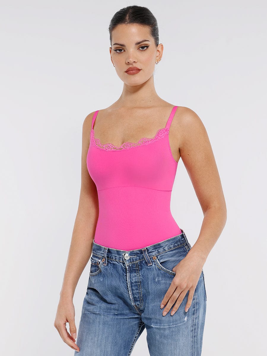 Women's Bodysuit – Seamless Lace Cami Waist & Abdomen Shaping Thong