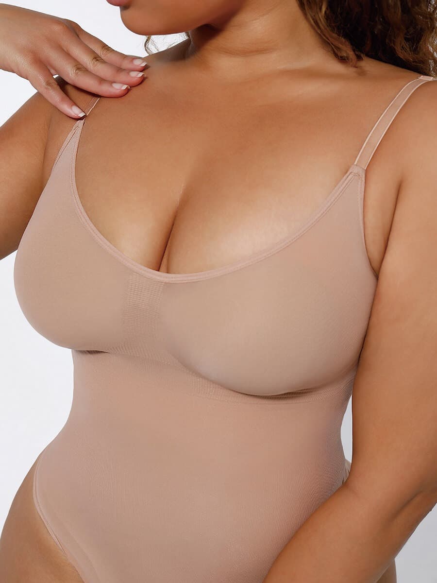 Women's Seamless Bodysuit – Sculpting Covered-Bust Jumpsuit Thong Shapewear