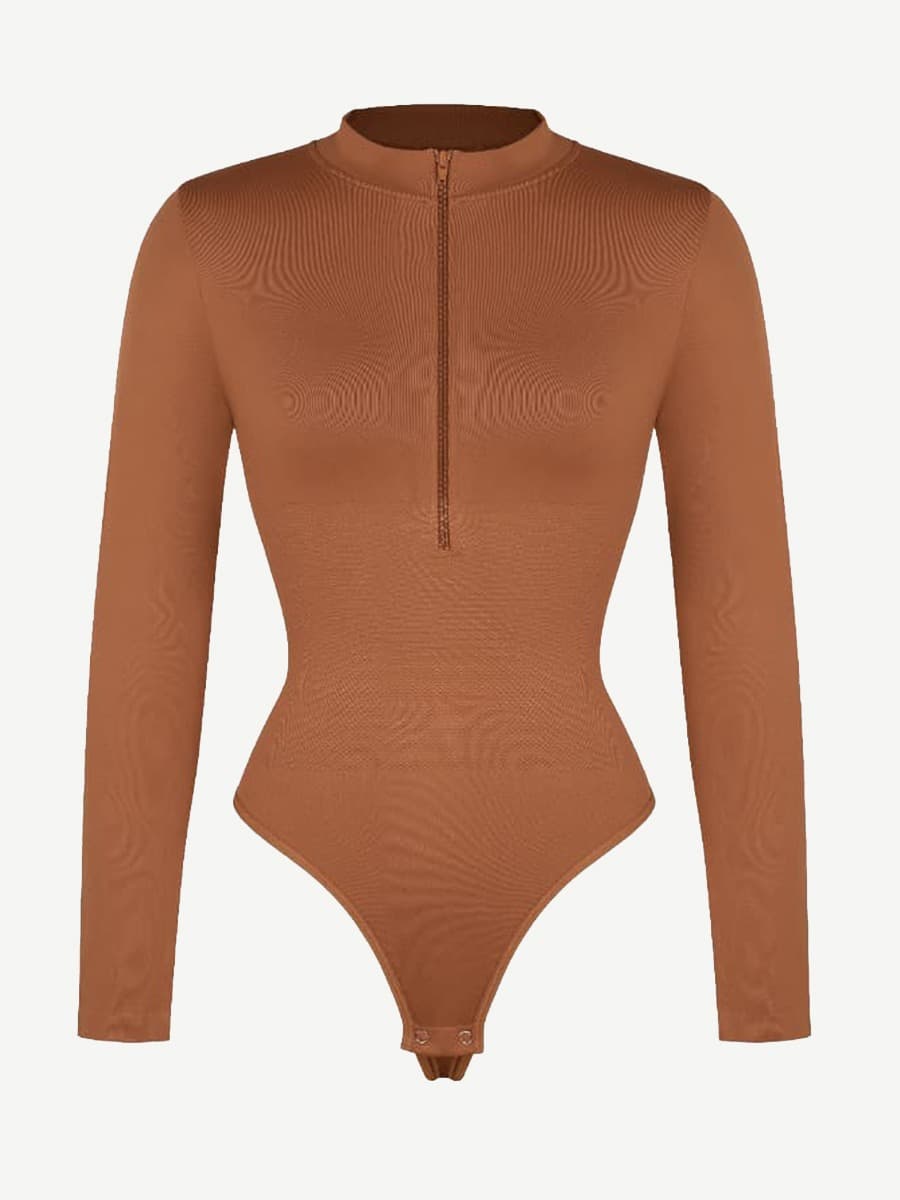 Women's Bodysuit – Seamless Long Sleeve Zipper Thong Shapewear