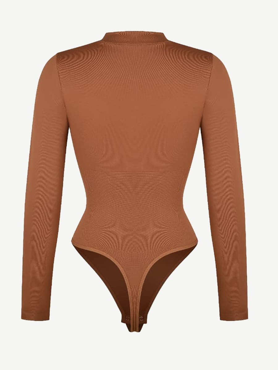 Women's Bodysuit – Seamless Long Sleeve Zipper Thong Shapewear