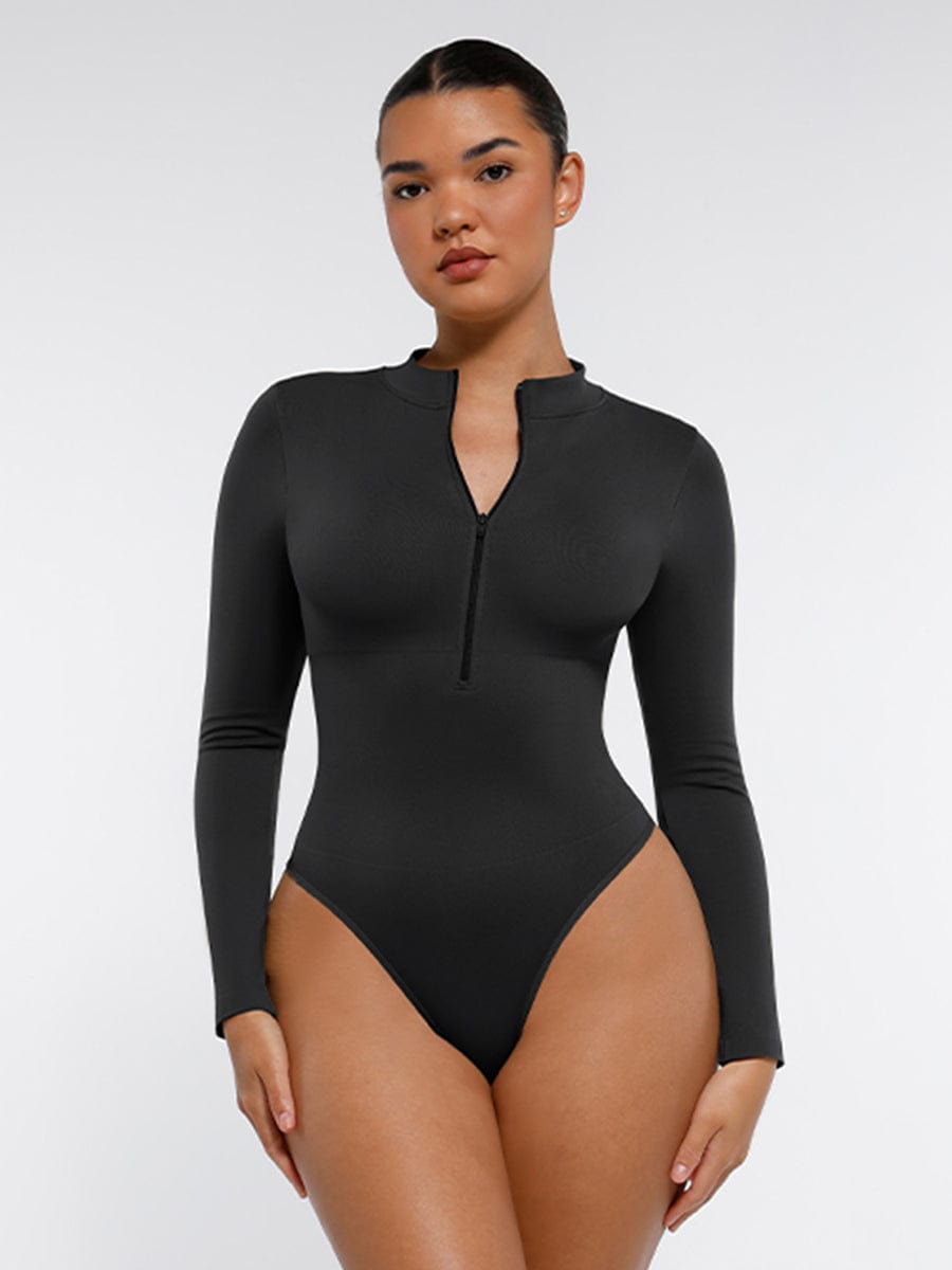 Women's Bodysuit – Seamless Long Sleeve Zipper Thong Shapewear
