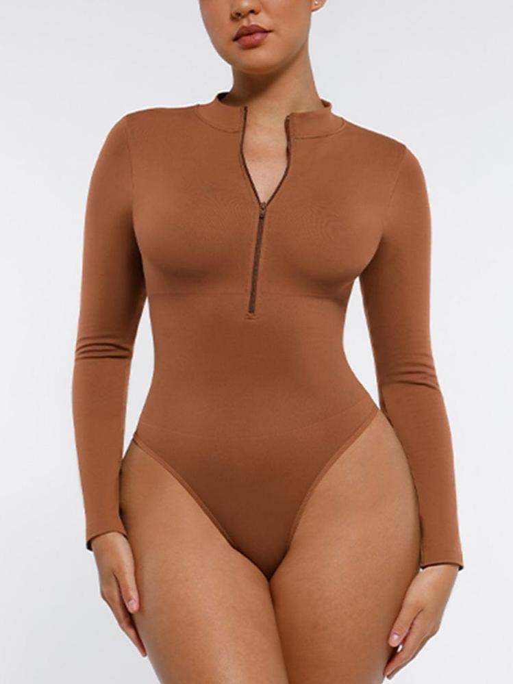 Women's Bodysuit – Seamless Long Sleeve Zipper Thong Shapewear