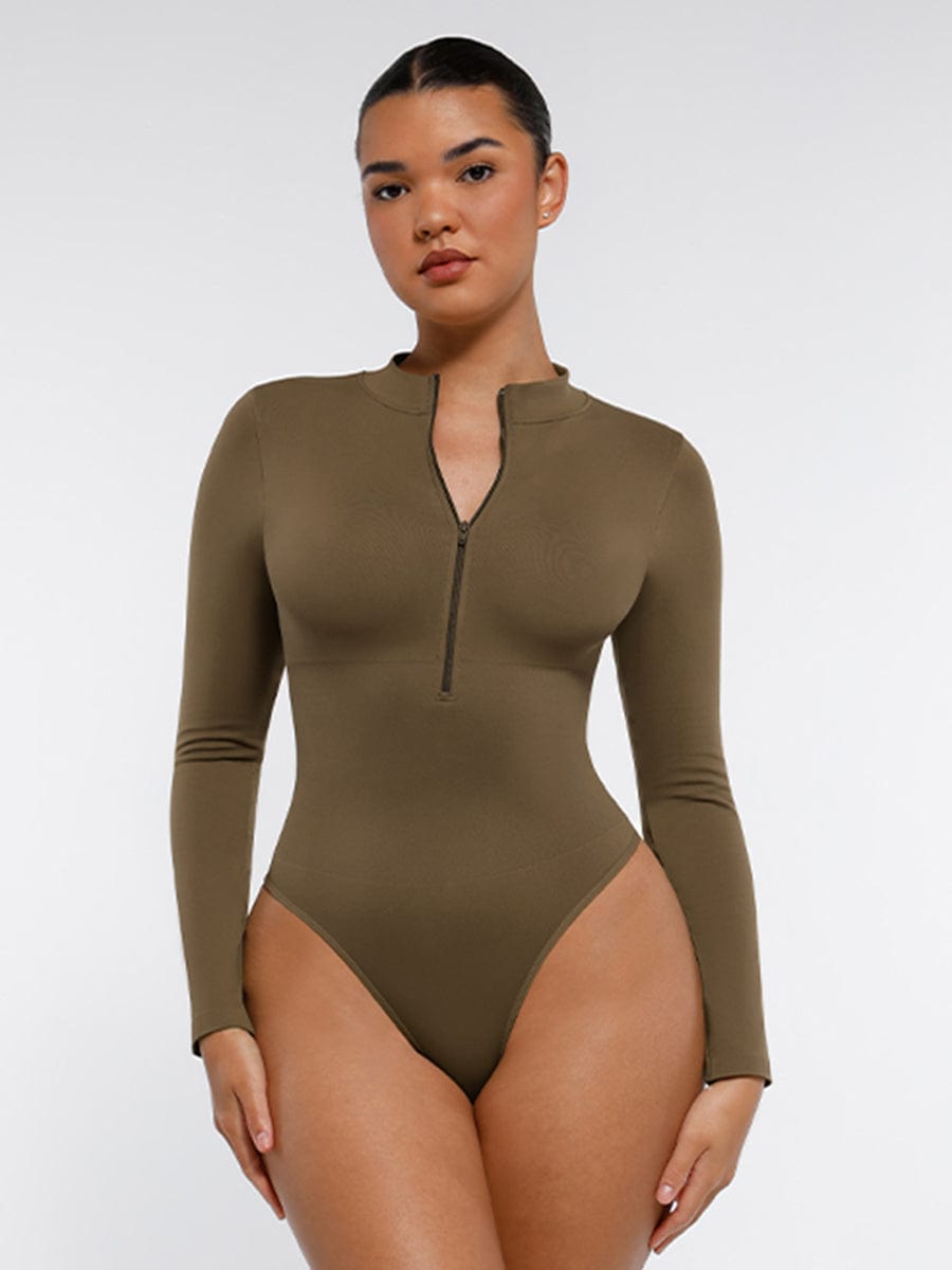 Women's Bodysuit – Seamless Long Sleeve Zipper Thong Shapewear