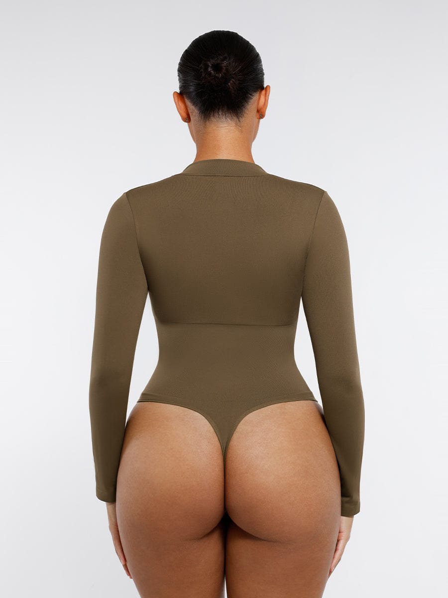 Women's Bodysuit – Seamless Long Sleeve Zipper Thong Shapewear