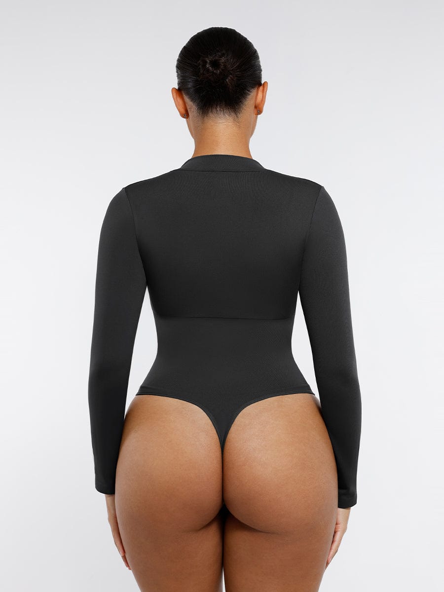 Women's Bodysuit – Seamless Long Sleeve Zipper Thong Shapewear