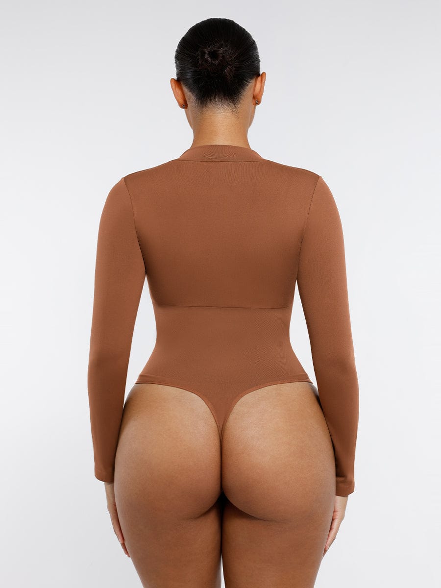 Women's Bodysuit – Seamless Long Sleeve Zipper Thong Shapewear