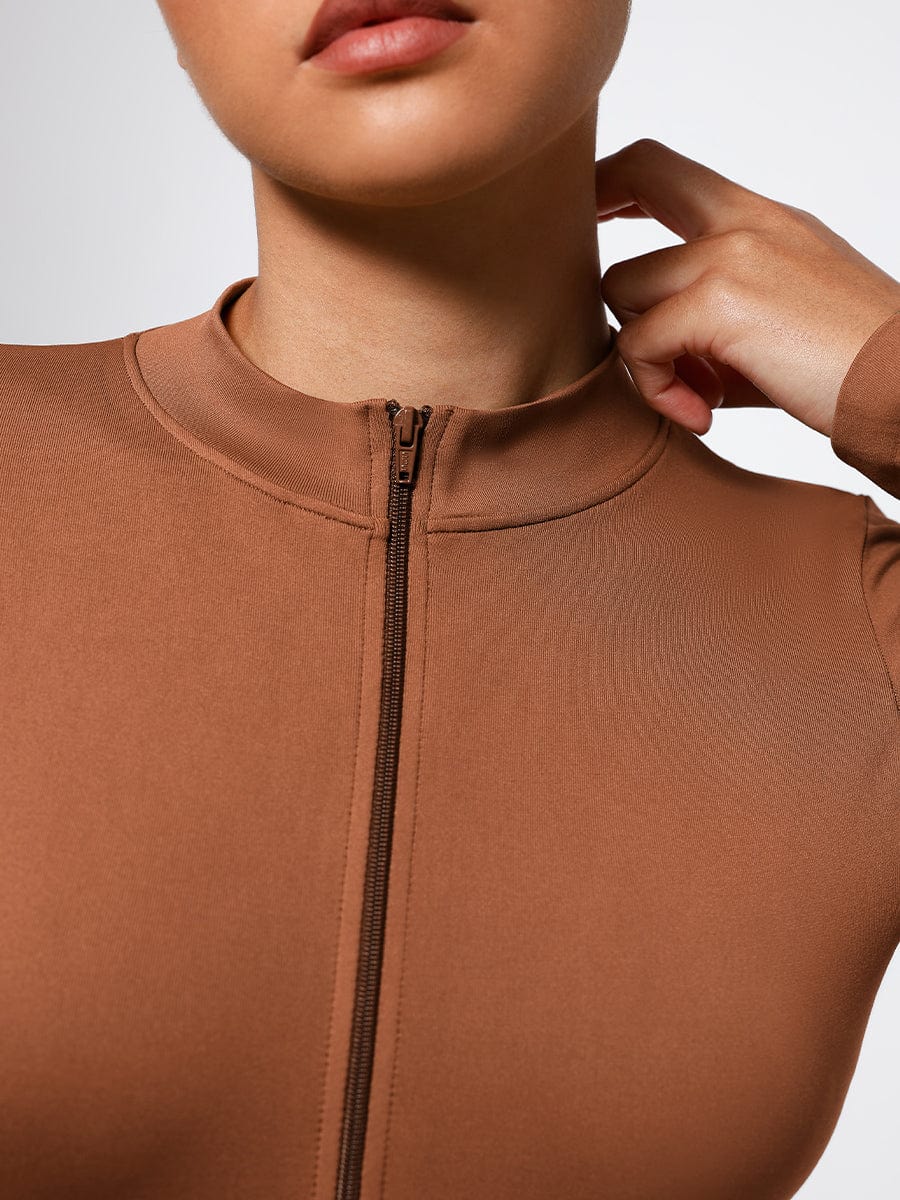 Women's Bodysuit – Seamless Long Sleeve Zipper Thong Shapewear