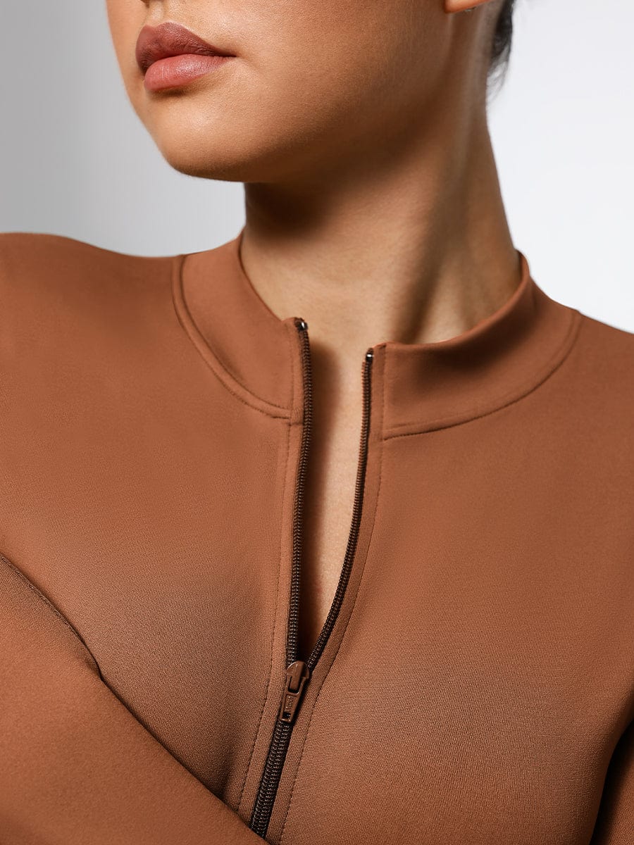 Women's Bodysuit – Seamless Long Sleeve Zipper Thong Shapewear