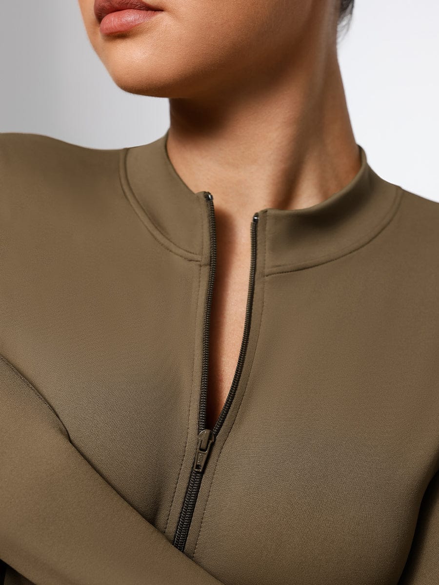 Women's Bodysuit – Seamless Long Sleeve Zipper Thong Shapewear