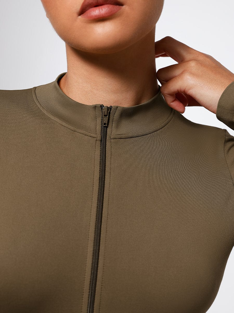 Women's Bodysuit – Seamless Long Sleeve Zipper Thong Shapewear
