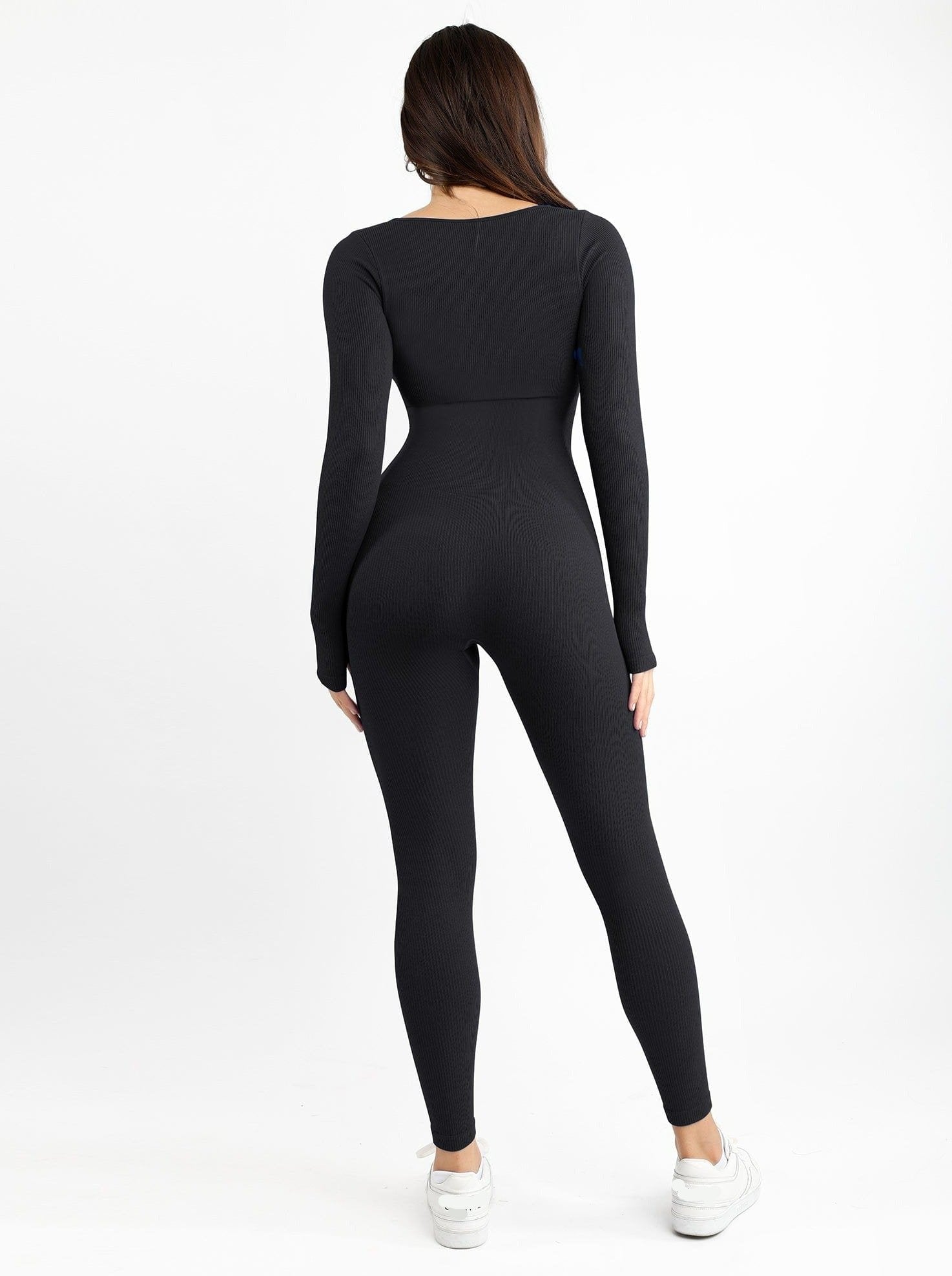 Women's Seamless Jumpsuit – Thumb-Hole Square Neck Long Sleeve Shapewear