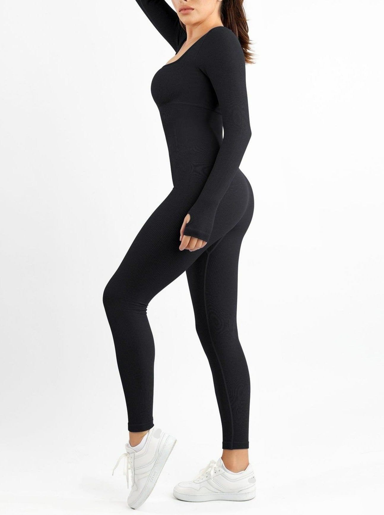 Women's Seamless Jumpsuit – Thumb-Hole Square Neck Long Sleeve Shapewear