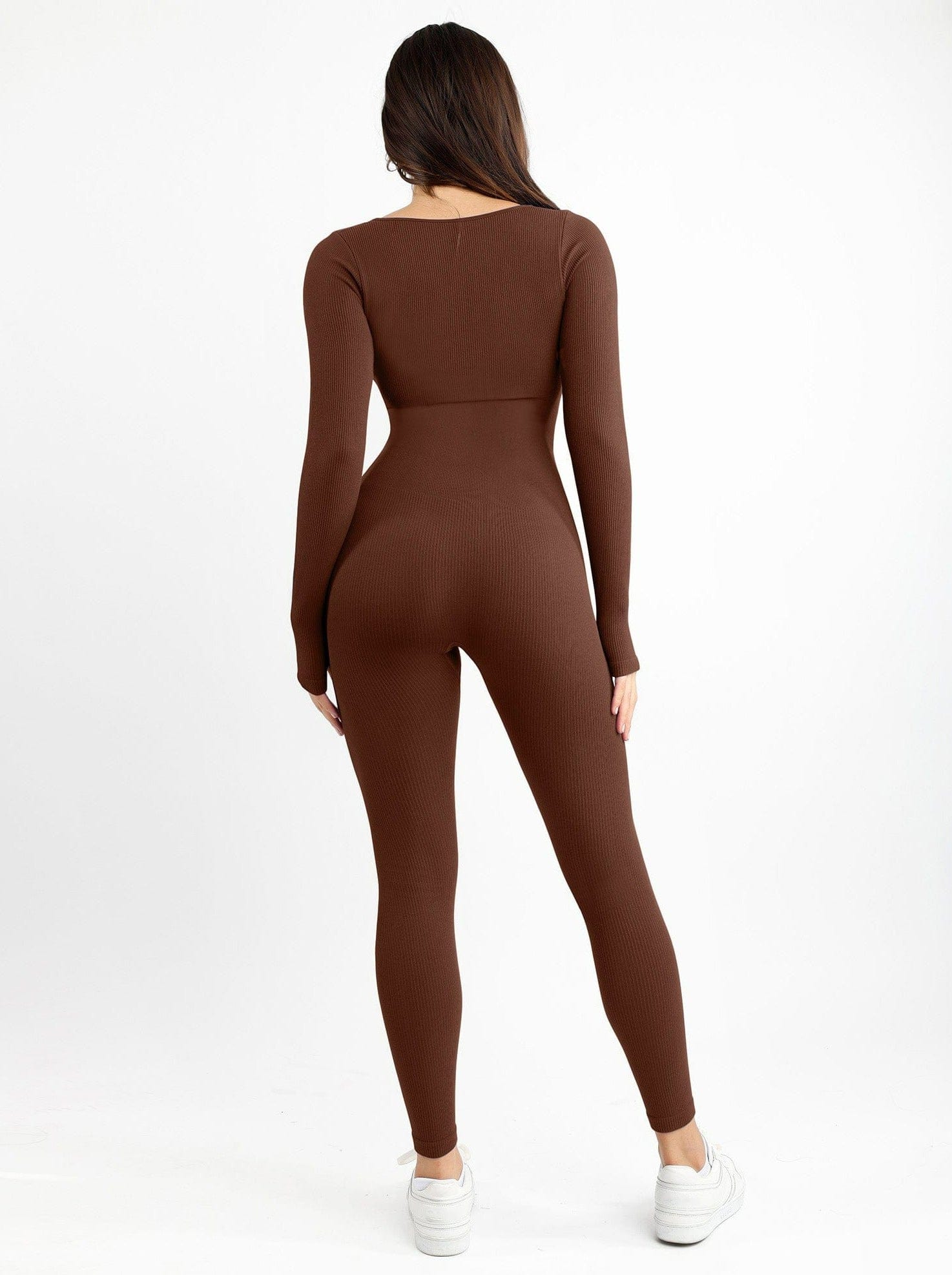 Women's Seamless Jumpsuit – Thumb-Hole Square Neck Long Sleeve Shapewear