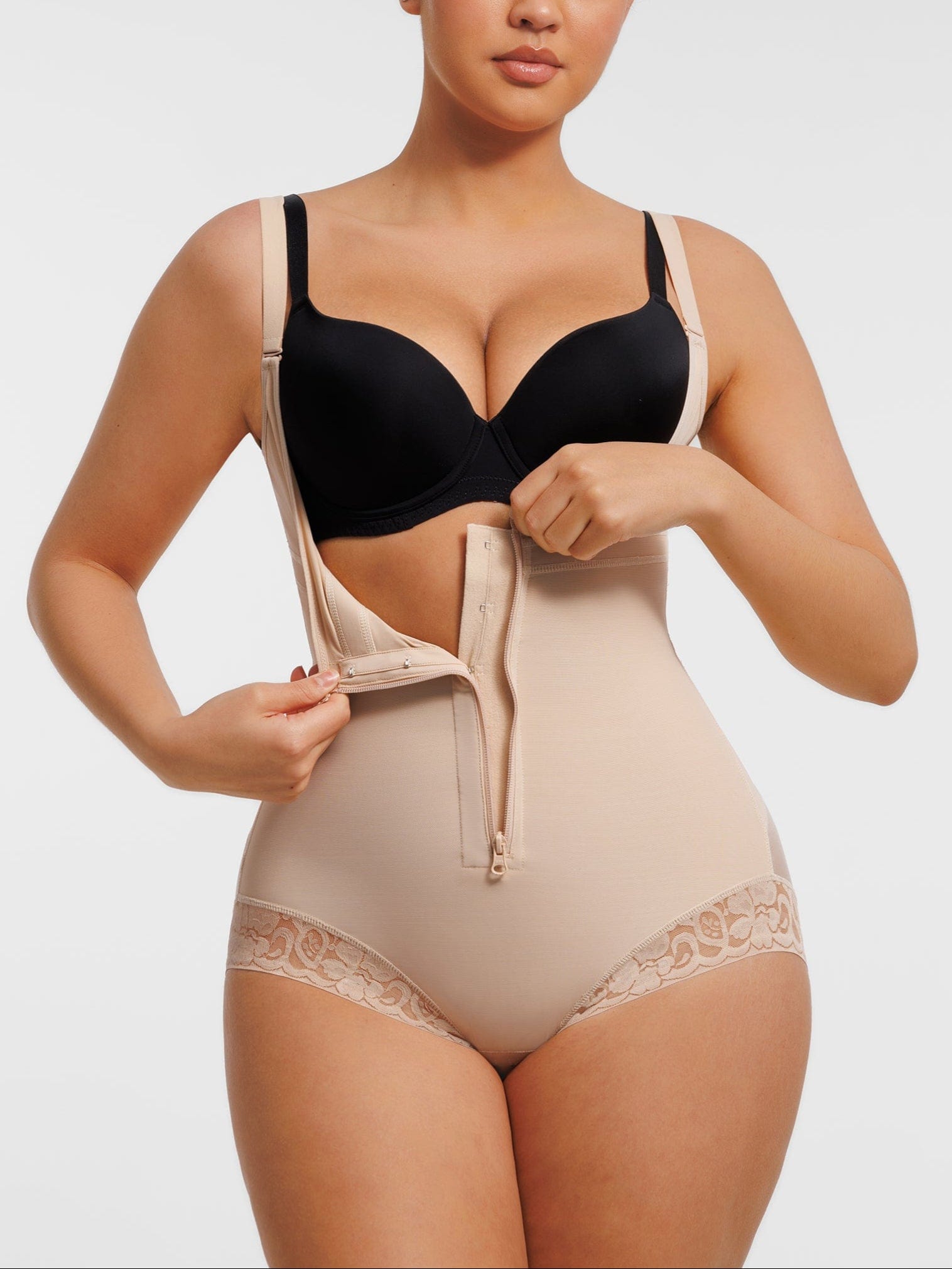 Women's Shapewear – U-Bust Lifting Front-Zipper Lace Bodysuit